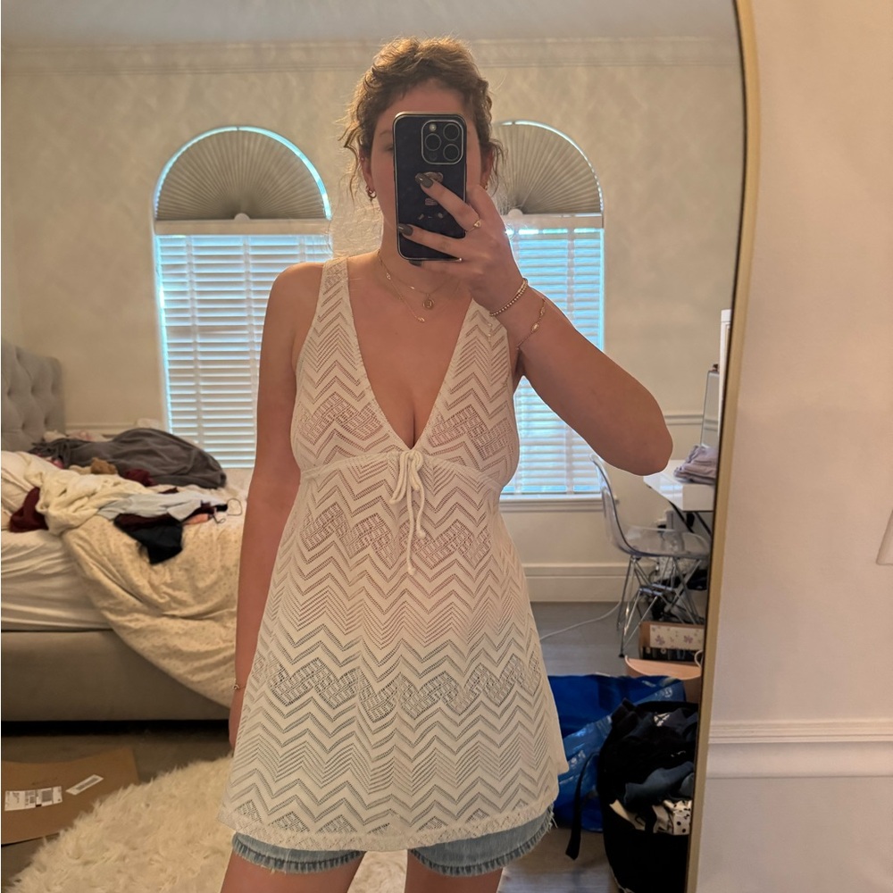 Elegant White Chevron Swim Cover-Up